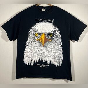 VTG Alaska Raptor Center Eagle Graphic T-shirt “I AM Smiling” Sitka Alaska Sz XL